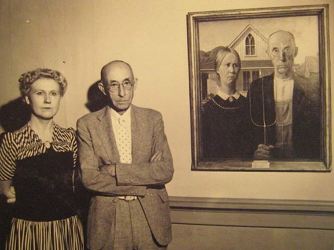 American Gothic Grant Wood photo avec les modèles