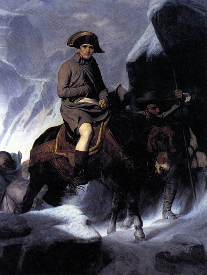 Paul Delaroche, Bonaparte franchissant les Alpes, 1850″