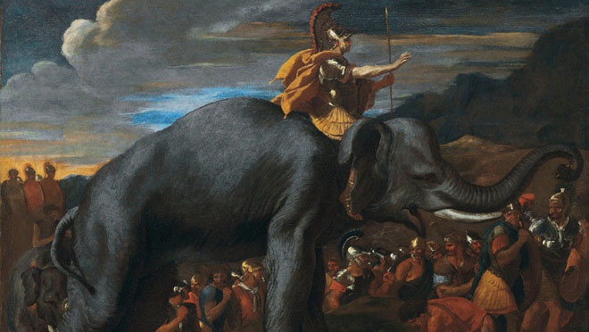 Nicolas Poussin, Hannibal traversant les Alpes à dos d’éléphant, 1625-1626