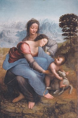Les œuvres de Léonard de Vinci : 
Sainte Anne, la Vierge et l'Enfant Jésus jouant avec un agneau