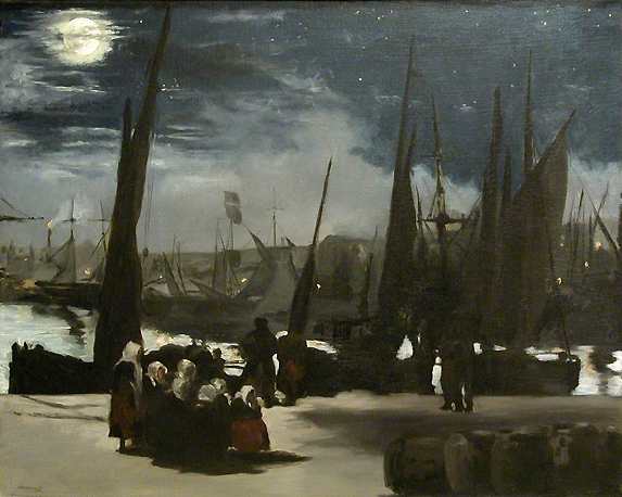 The Port of Boulogne by Moonlight or Moonlight over the Port of Boulogne (French - Le Clair de lune sur le port de Boulogne)   - Edouard Manet