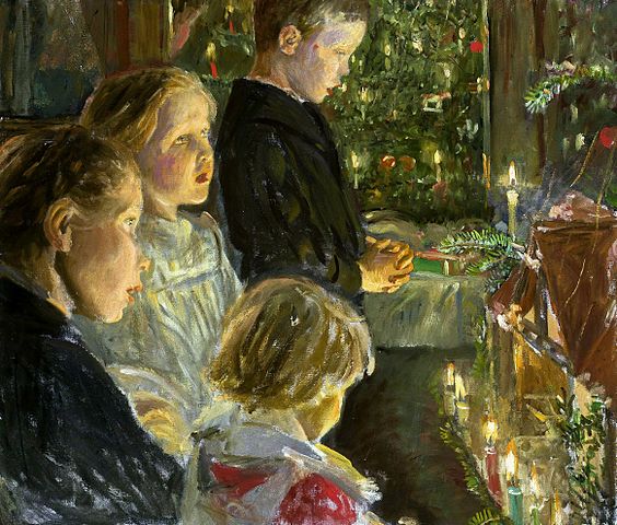 Tableau "Enfants près de l'arbre de Noël"