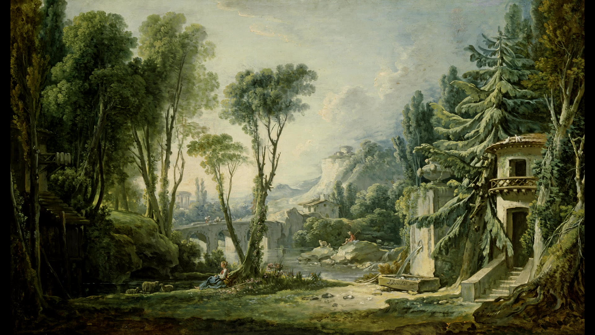 François Boucher & Haendel - Landscape with Shepards and River