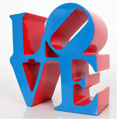 Love en 3d blue and red by Robert Indiana