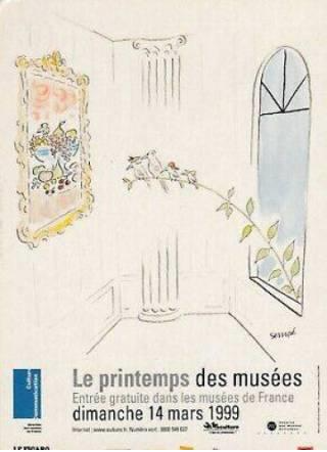 Affiche officielle le printemps des musées entrée gratuite dans les musées de France dimanche 14 mars 1999 On aperçu une plante qui entre par la fenêtre pour voir un tableau