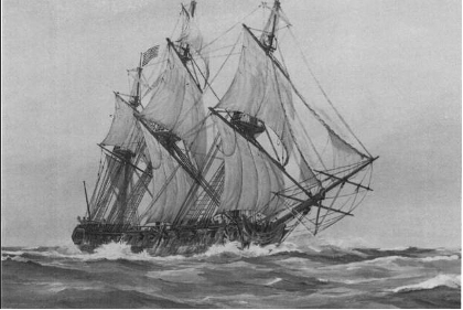 Sketch of a black and white ship dating from the American Revolutionary War