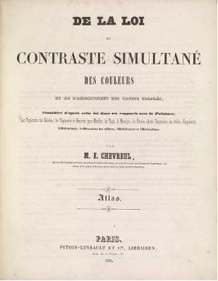 Page de couverture de l'ouvrage "De la loi du contraste simultané des couleurs" de Michel-Eugène Chevreul,