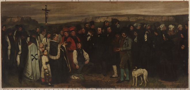 Huile sur table de Gustave Courbet représentant un enterrement