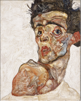 Egon Schiele, Autoportrait à l’épaule nue relevée, 1912, Vienne, Musée Leopold