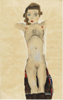 Egon Schiele, Fille nue avec les bras tendus, 1911, aquarelle, gouache et crayon sur papier, Madrid, Museo Nacional Thyssen-Bornemisza