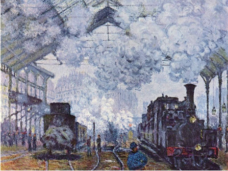 Tableau représentant le hall de la gare Saint Lazare lors de l'arrivé d'un train