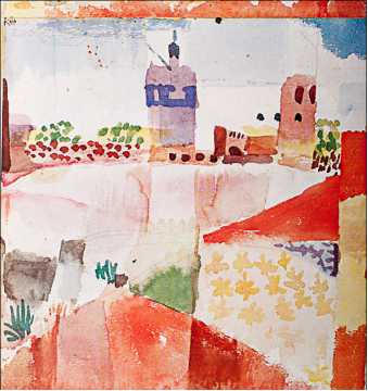 Paul Klee, Hammamet et sa mosquée, 1914, Aquarelle et graphite sur papier marouflé sur carton, 23,8 x 22,2 cm, New York, Metropolitan Museum of Art