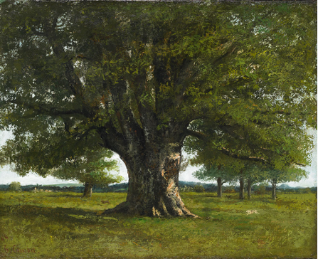 Tableau de Gustave Courbet représentant un chêne majestueux placé au centre de l'œuvre.