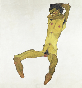 Egon Schiele, Nu masculin assis (Autoportrait), 1910, huile sur toile, 150 x 152,5 cm, Vienne, Musée Leopold