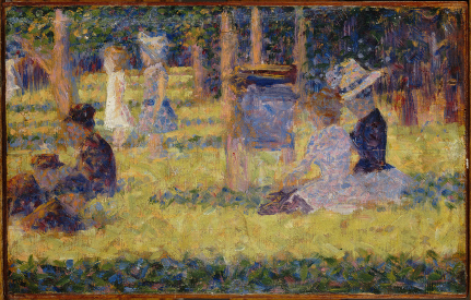 Tableau représentant des personnes assis dans le parc de l'île de la Grande Jatte au cours d'une après midi