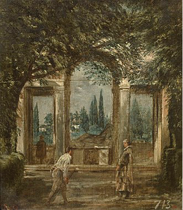 Diego Velázquez, Vue du jardin de la Villa Médicis, le pavillon d’Ariane, 1630, huile sur toile, 44 x 38 cm, Madrid, musée du Prado